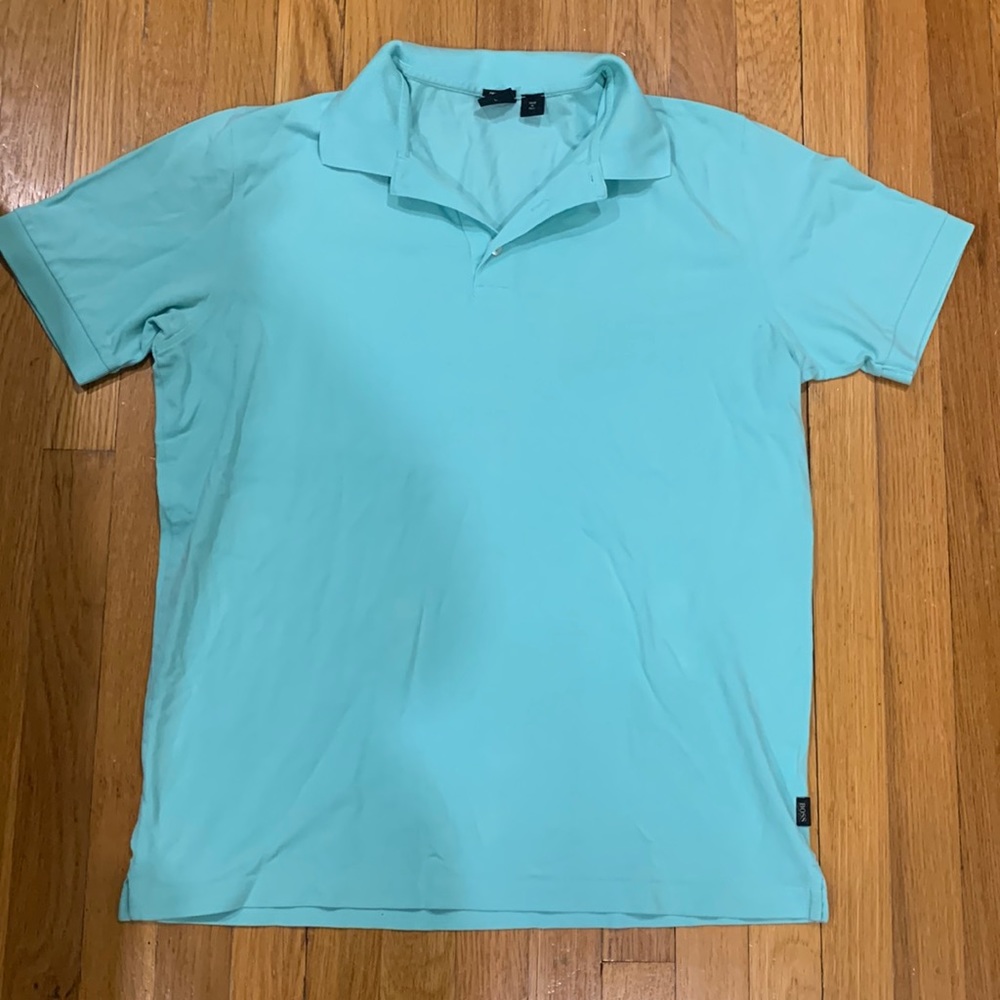 Hugo Boss Men's Light Turquoise Pima Cotton Polo Collared T- Shirt, Size L